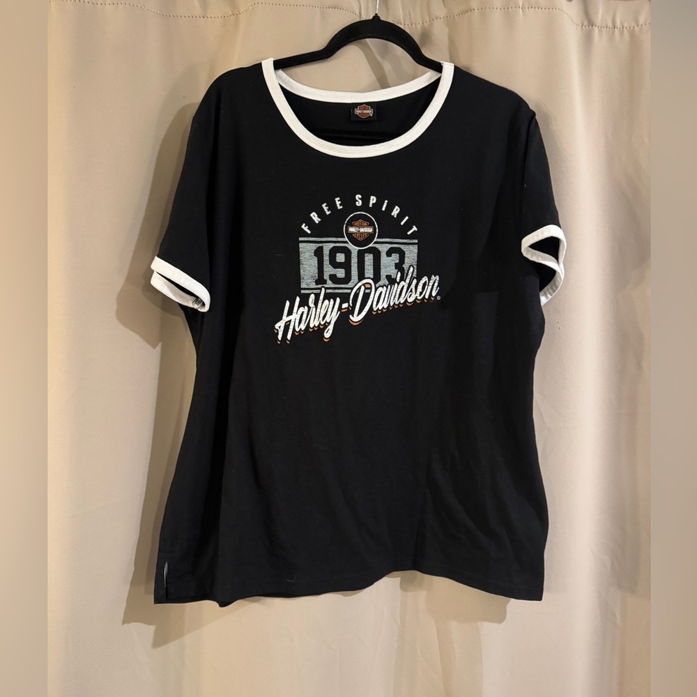 Harley-Davidson Black and White Ringer Tee with '1903 Free Spirit' Graphic